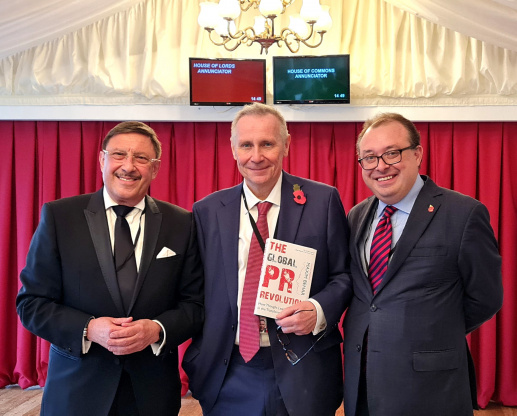The last public photograph of Francis Ingham (right), with Maxim Behar and Lord Black of Brentwood, House of Lords, London, November 2022